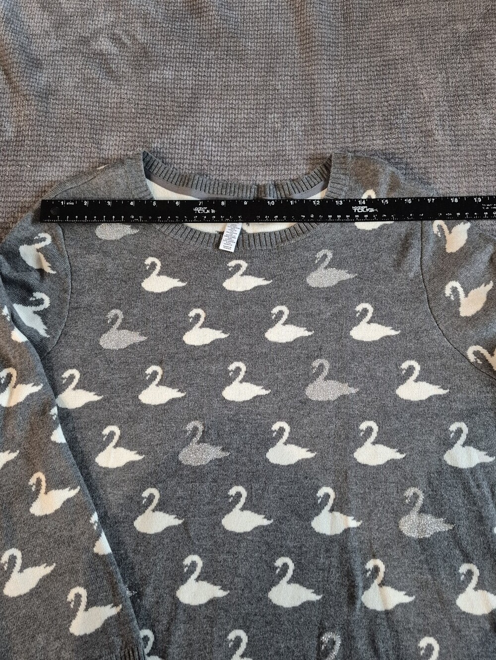 Metallic Gray & White Swan Crew Neck Sweater XXL Charter Club Whimsy Fairytail, - Picture 5 of 8
